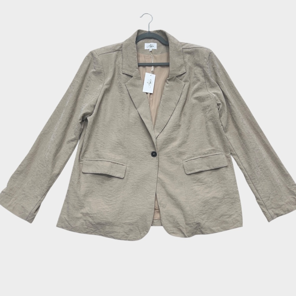 Able Blazer 1X‎ Beige Plus Size Lined Single Breasted Faux Suede Jacket Office